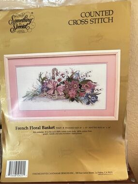 French Floral Basket Counted Cross Stitch Kit - Pink